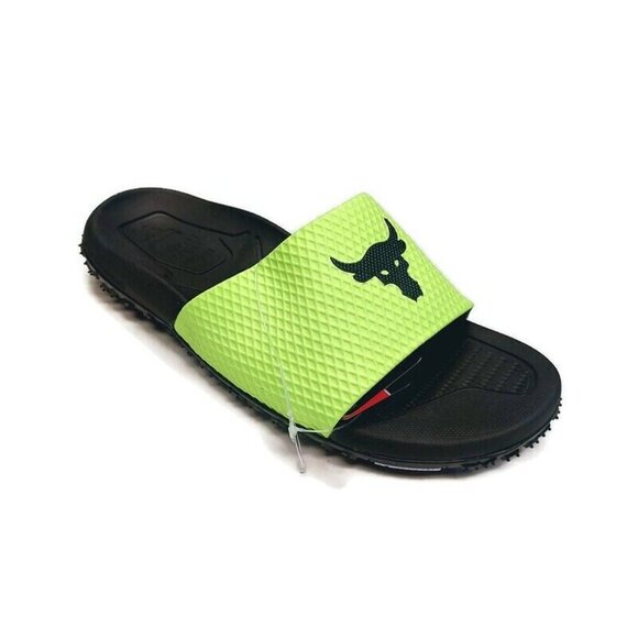 Under Armour UA Project Rock Slides Mens Size 8 SL 2.0 Brahma Bull Green Sandals - Picture 1 of 8